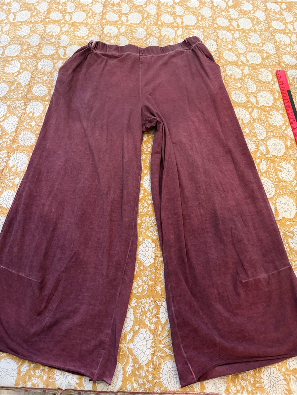 LUUKAA 14 Rose knit barrel Wide Leg Lounge Pants garment dyed Deep Plum pockets